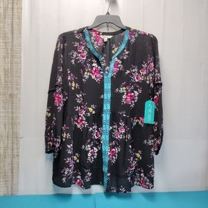 PIONEER Women's Peasant Peplum Floral Top Ruffle 3/4 Sleeve XXL (20)